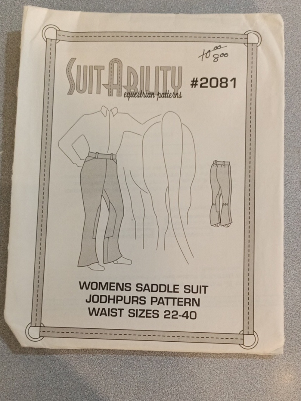 Suit Ability Women's Saddle Suit Jodhpurs Pattern #2081